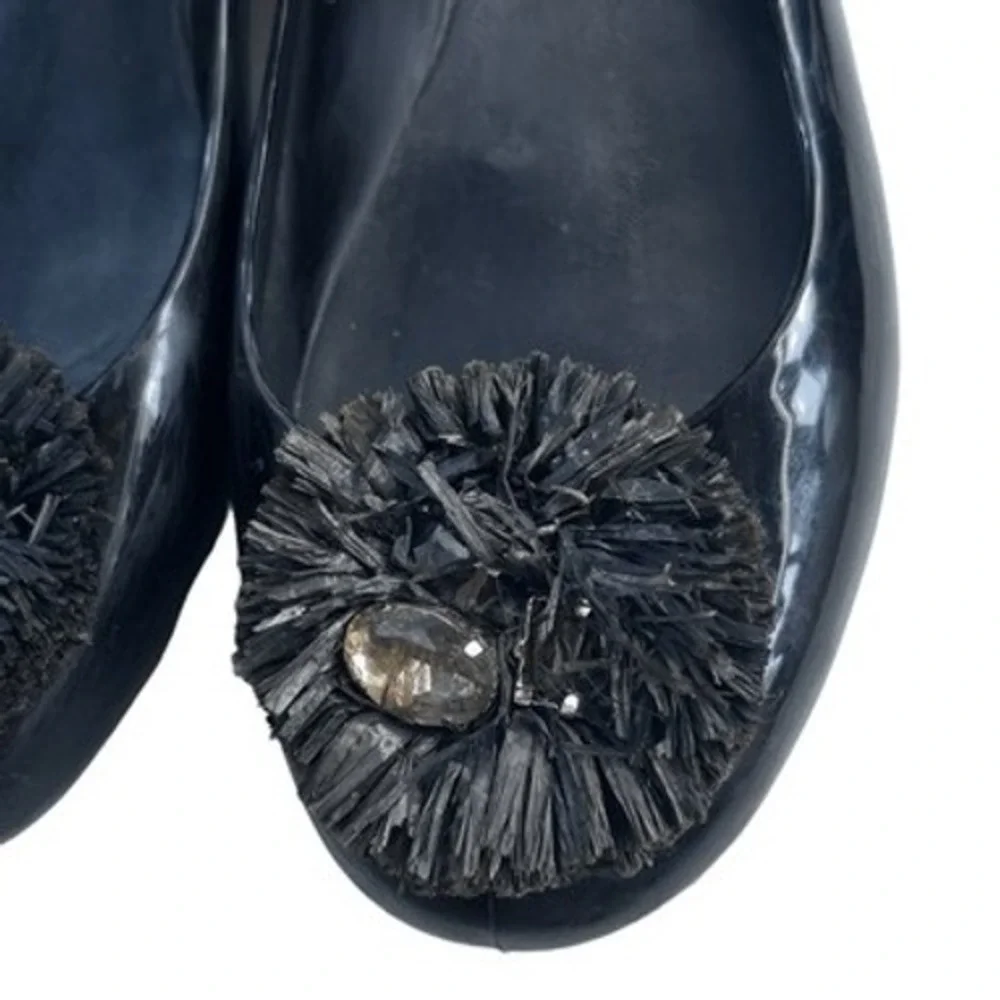 Tory Burch Black Jelly Ballet Flats Embellished Round Toe‎ Women's Shoes